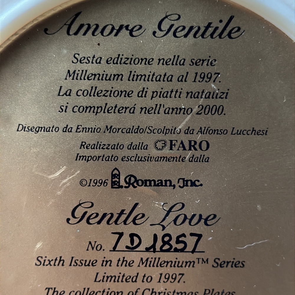 AMORE GENTILE-GENTLE LOVE-collector’s edition CHRISTMAS PLATES 1997 (breakable) - Picture 7 of 8